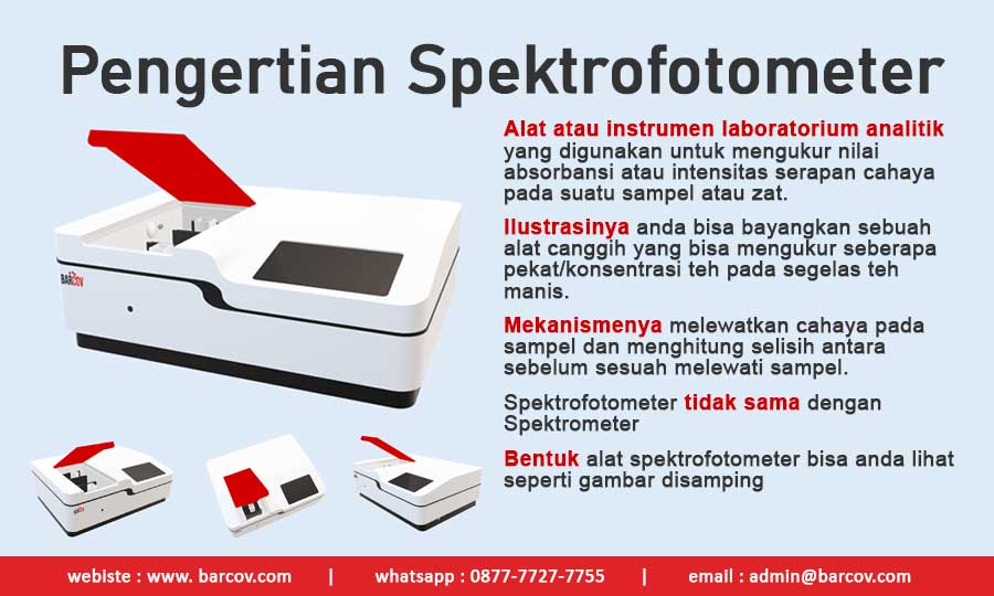 Pengertian spektrofotometer adalah alat atau instrumen laboratorium analitik yang digunakan untuk mengukur nilai absorbansi atau intensitas serapan cahaya pada suatu sampel atau zat. Pengertian Spektrofotometer