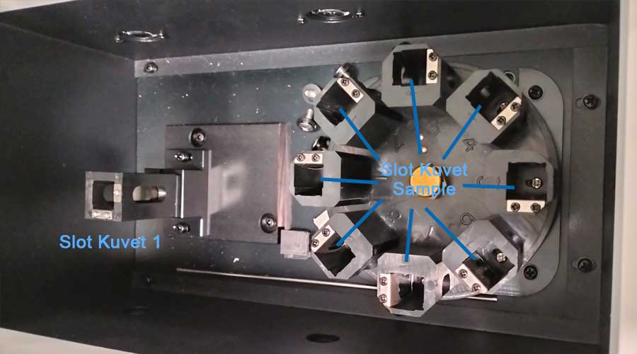 Gambar slot kuvet spektrofotometer 1 blanko dan 8 sample