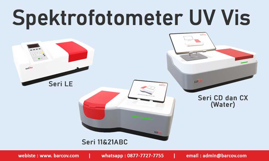 Gambar Spektrofotometer UV Vis Barcov Semua Tipe. Terdiri dari Seri UV10LE, UV10MLE, UV10VLE, UV11A, UV11B, UV11C, UV21A, UV21B, UV21C, UV20CD, UV20CX. Spektrofotometer UV Vis Barcov All Type